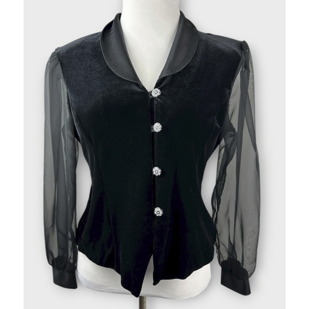 Vintage Another Thyme Velvet Top Size Large Fairy Grunge Victorian Jewel Buttons - Picture 2 of 10